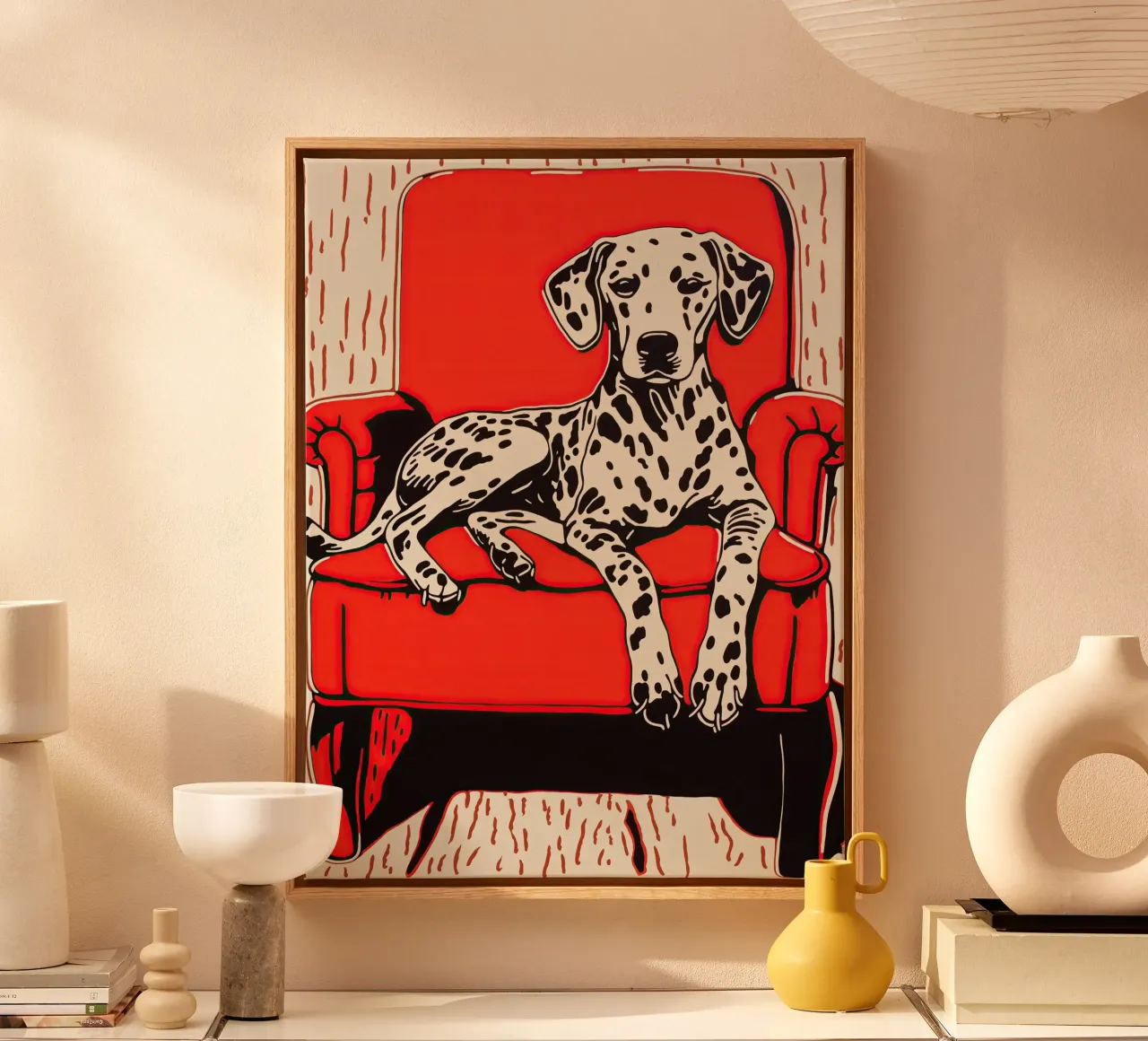 Dalmata accogliente in poltrona | Retro Pop Art tela con Cornice a cassetta da Autofocus