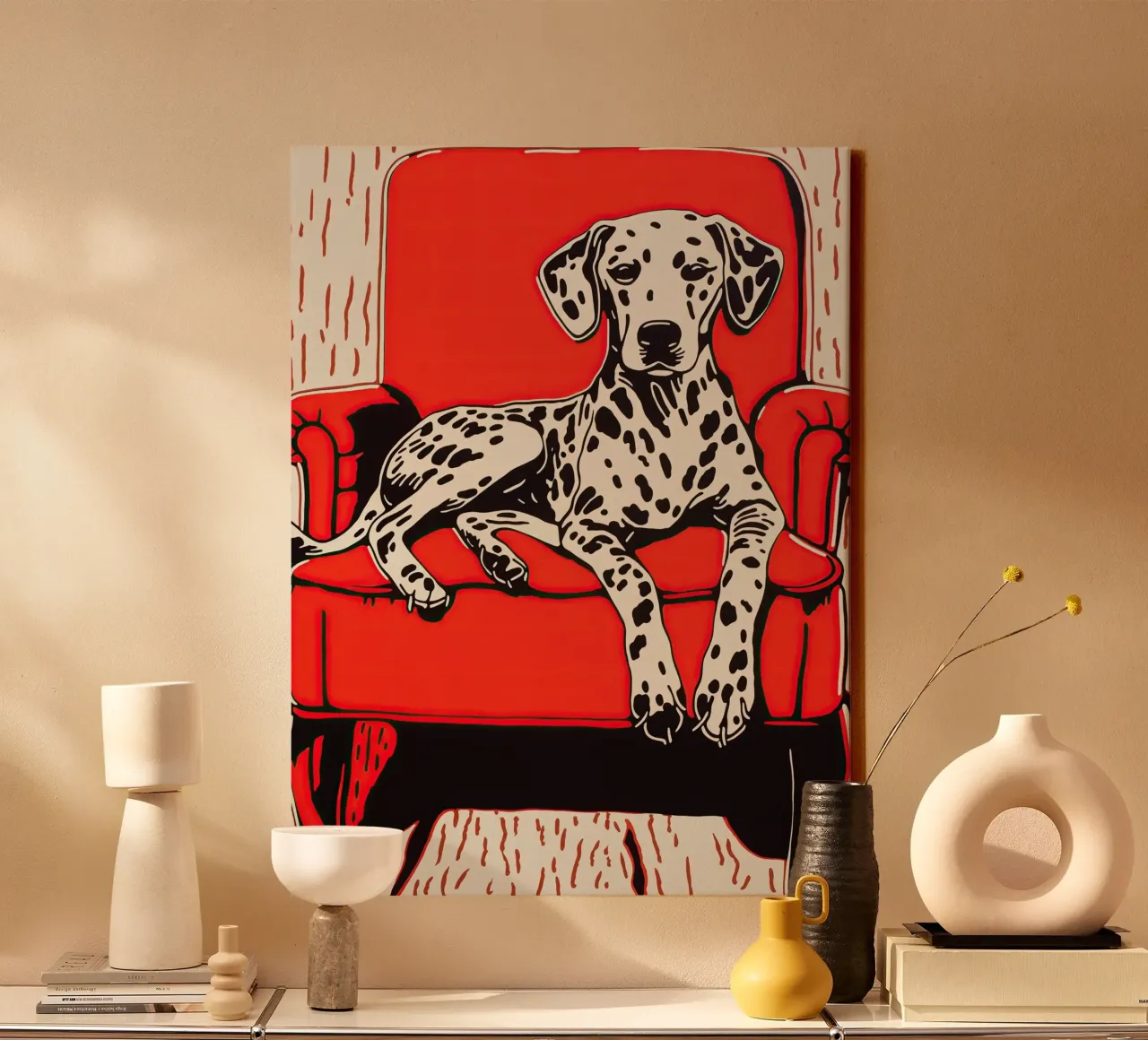 Dalmata accogliente in poltrona | Retro Pop Art tela con Cornice a cassetta da Autofocus