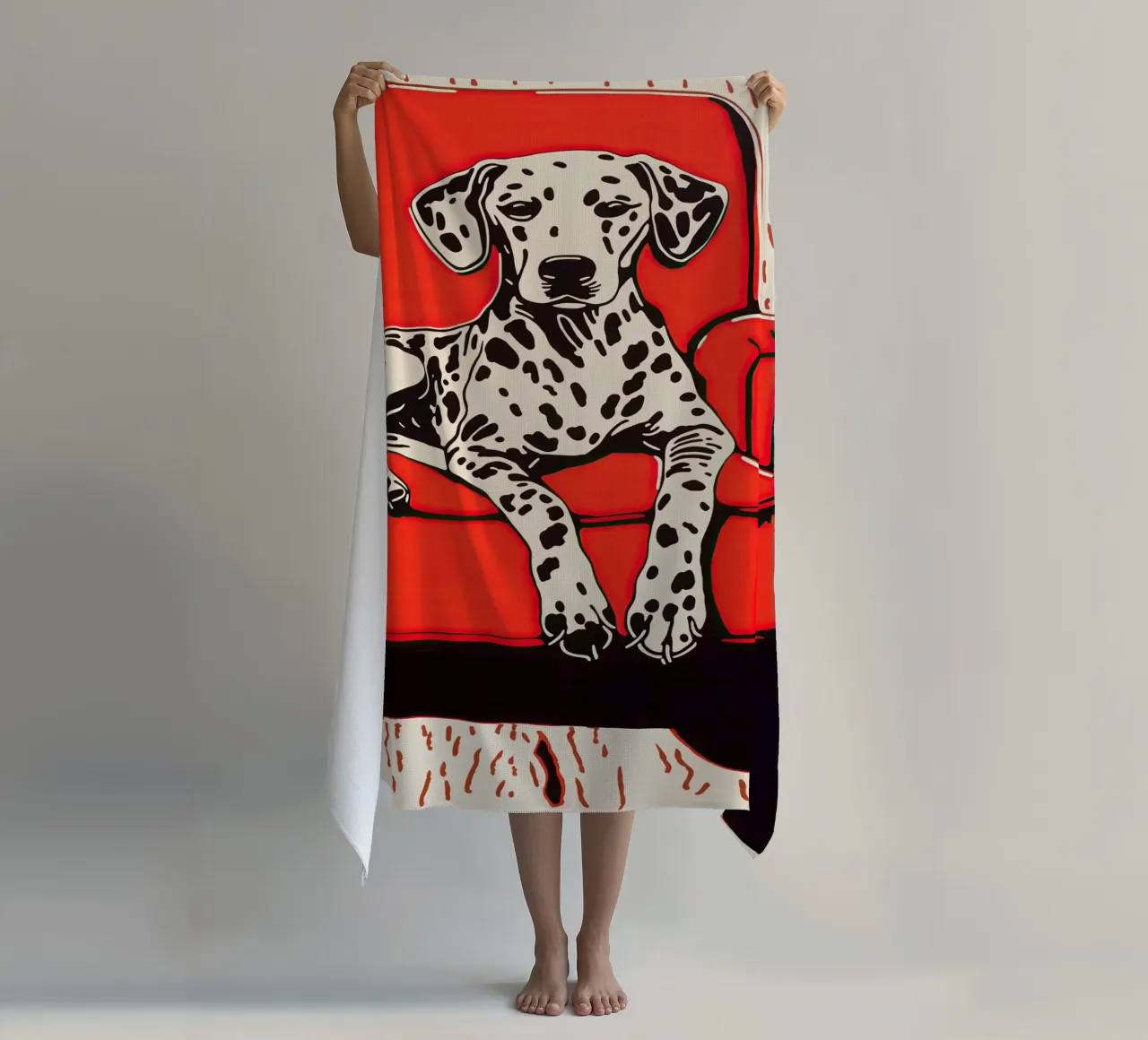 Dalmata accogliente in poltrona | Retro Pop Art telo mare da Autofocus