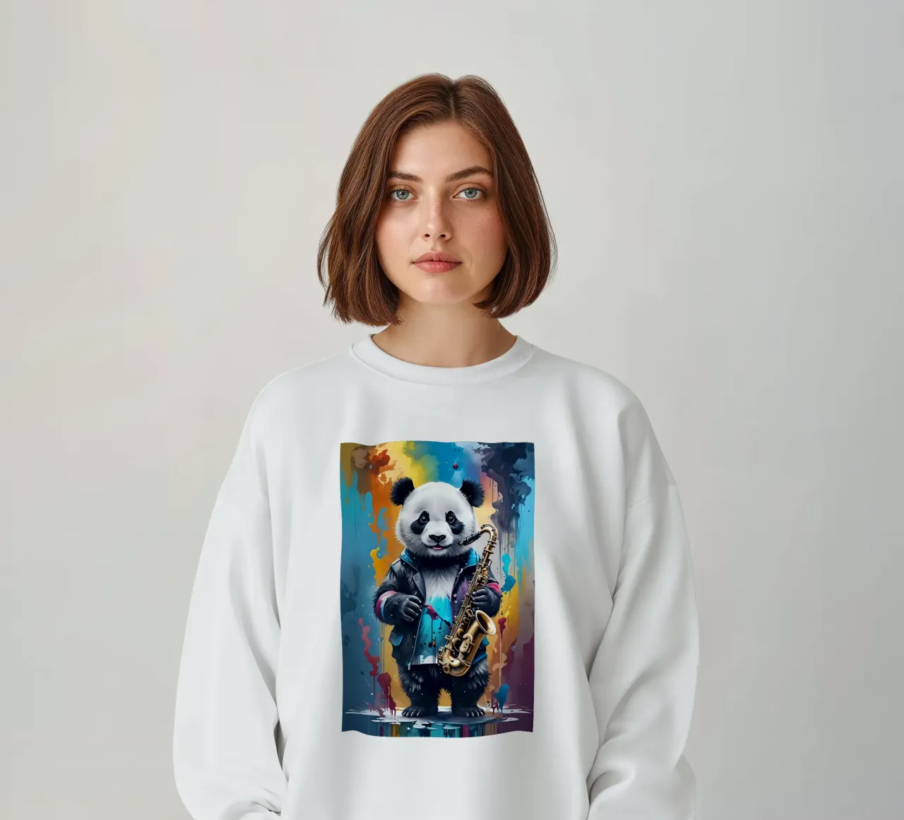 Panda and saxophone sweatshirt by MakArena