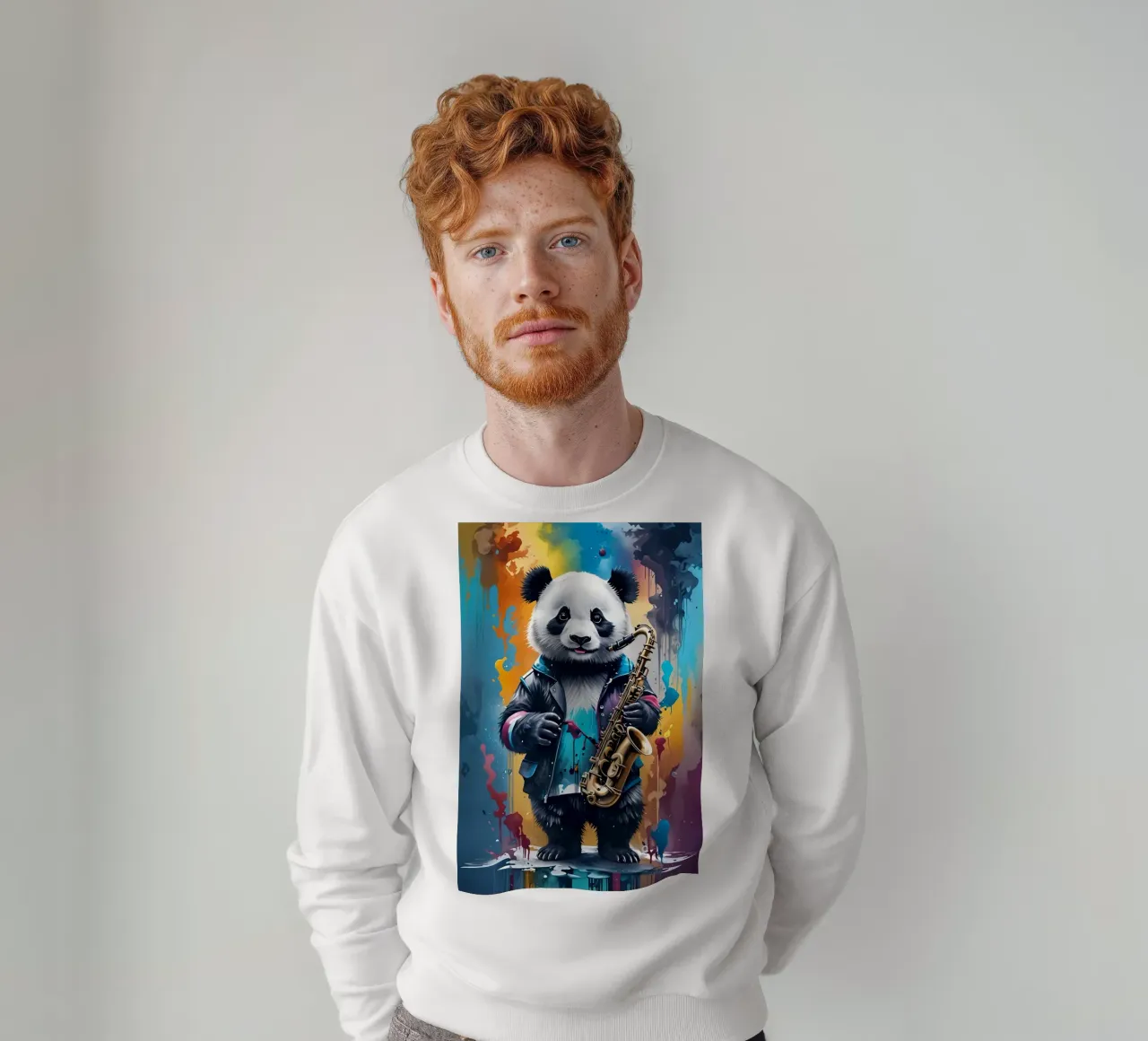Panda and saxophone sweatshirt by MakArena