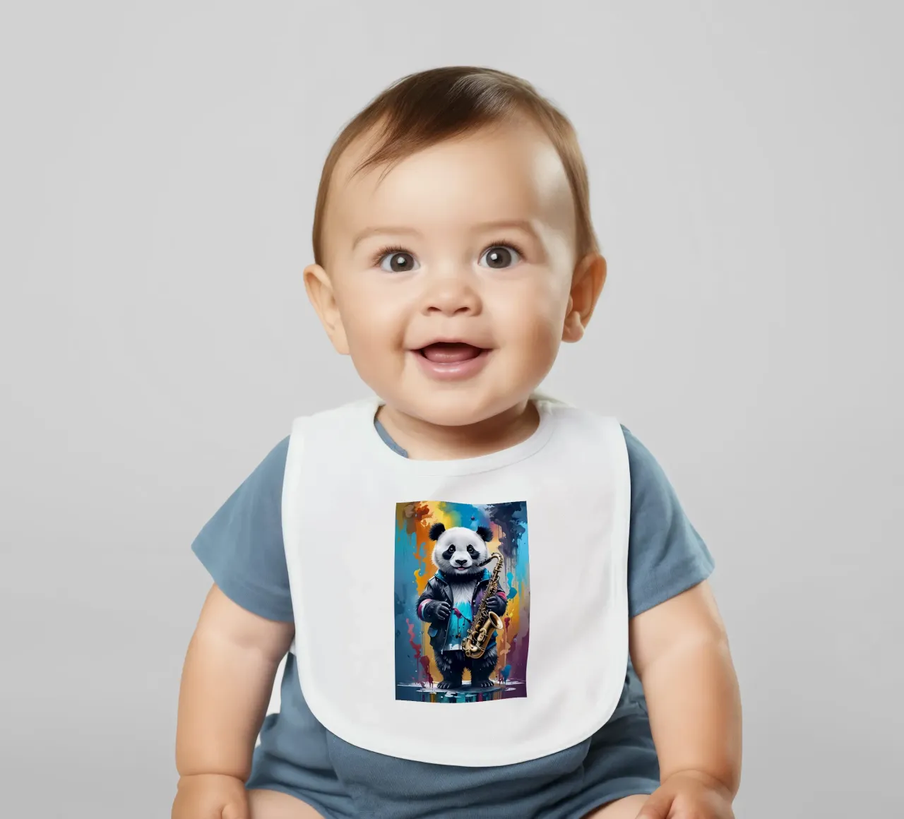 Panda e sassofono bavaglino da MakArena