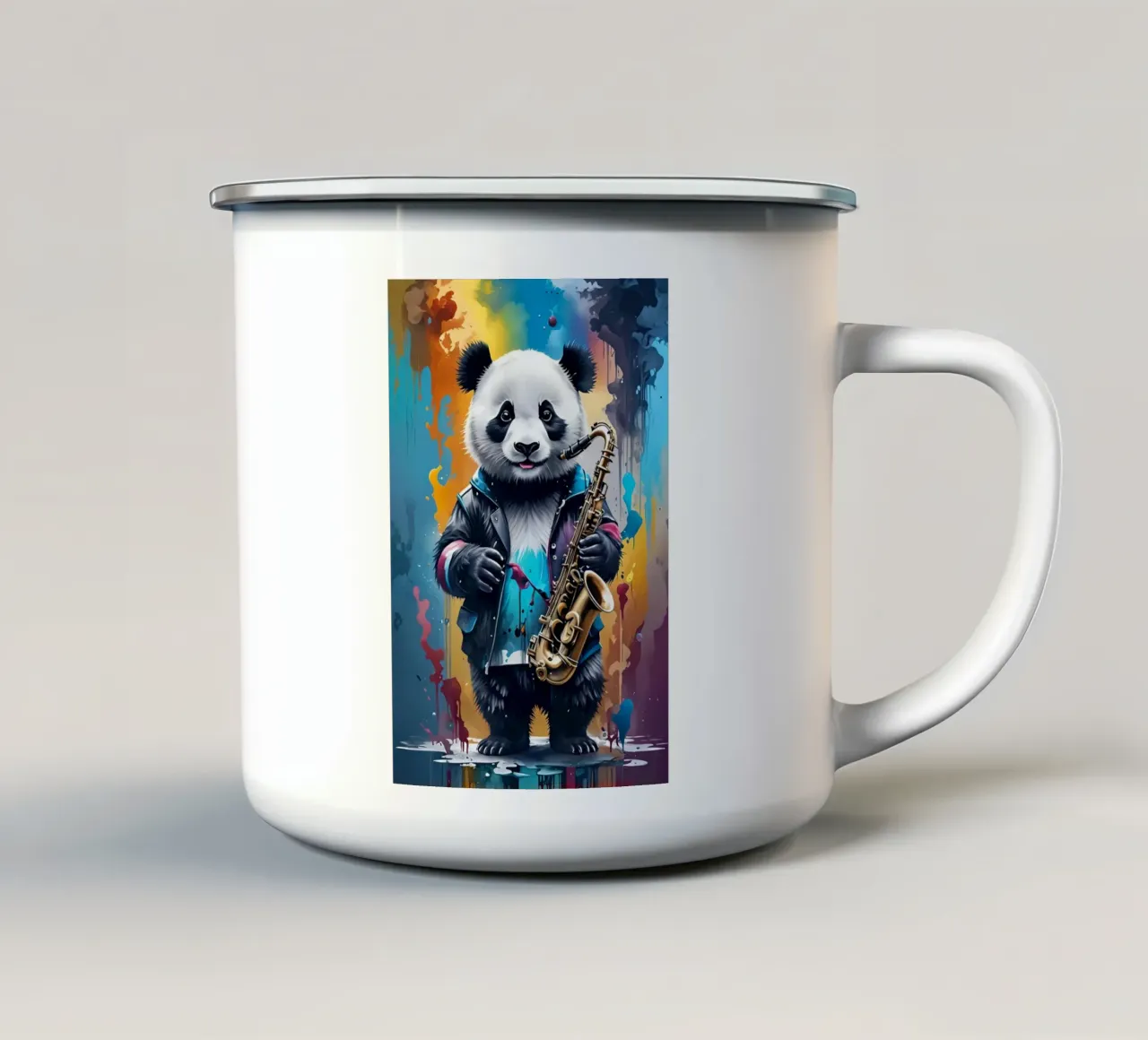Panda e sassofono tazza in smalto da MakArena