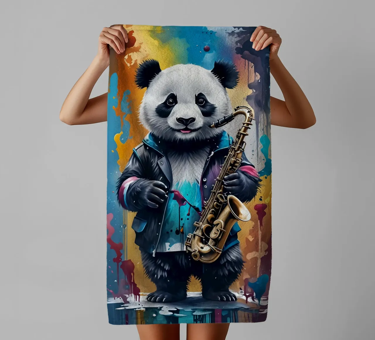 Panda e sassofono asciugamano da bagno da MakArena