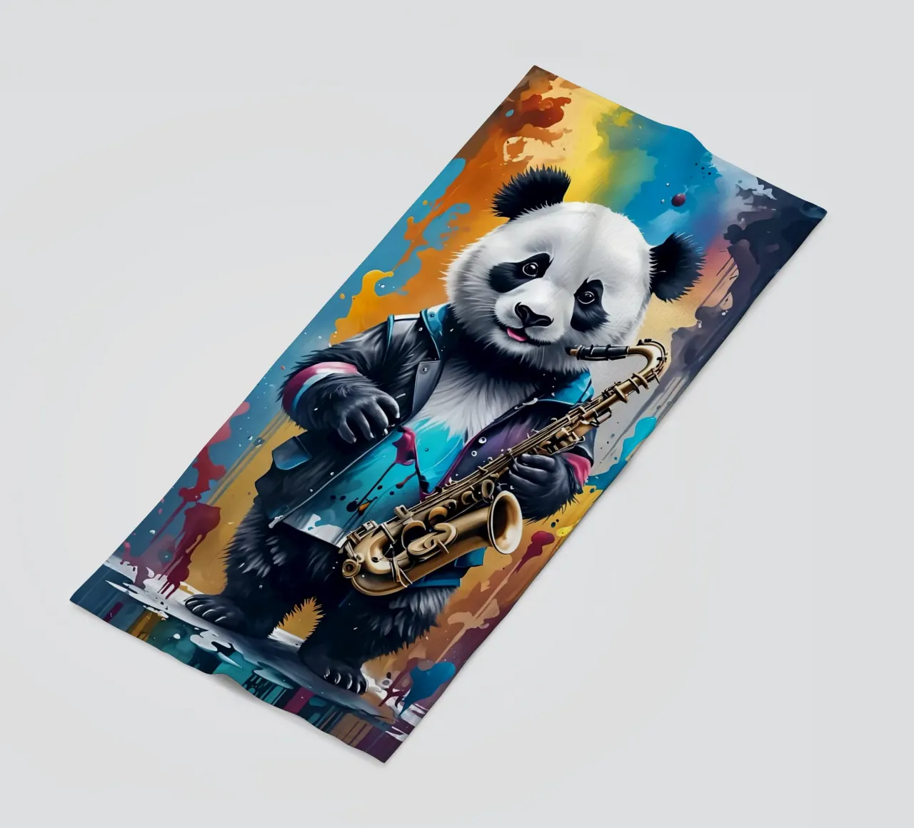 Panda e sassofono telo mare da MakArena