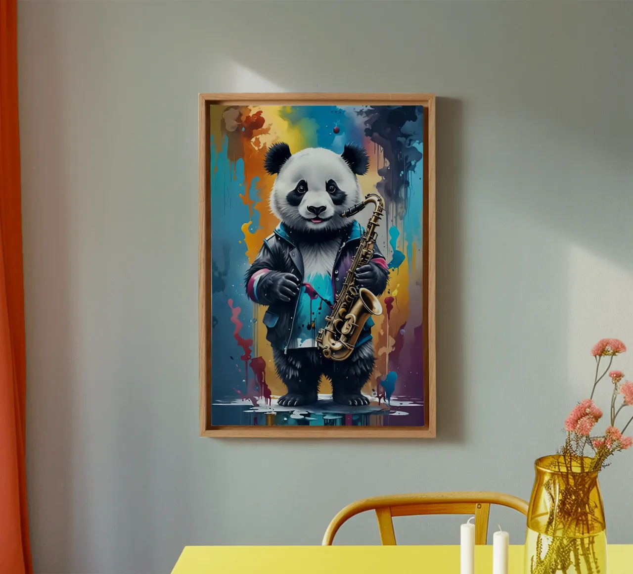 Panda e sassofono tela con Cornice a cassetta da MakArena