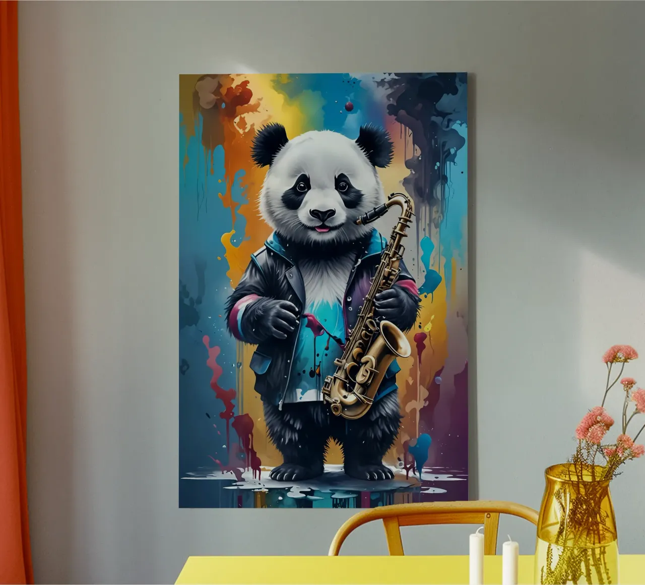Panda e sassofono tela con Cornice a cassetta da MakArena