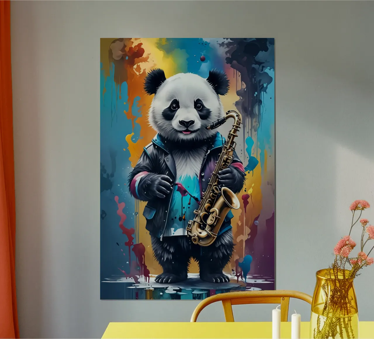 Panda e sassofono poster con telaio in plastica da MakArena