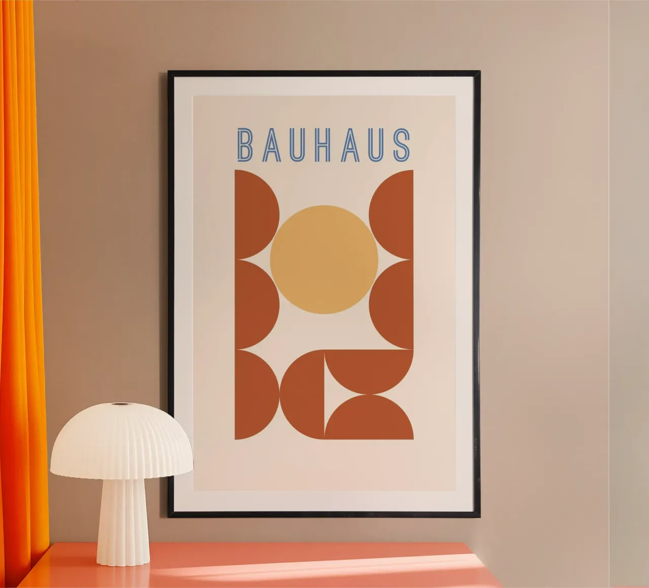Bauhaus Beige Circles poster con telaio in plastica da pierosvisuals