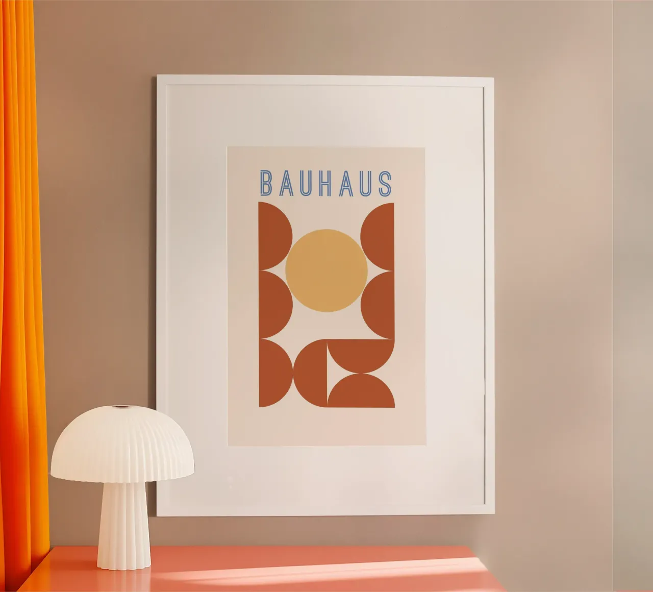 Bauhaus Beige Circles poster con telaio in plastica da pierosvisuals