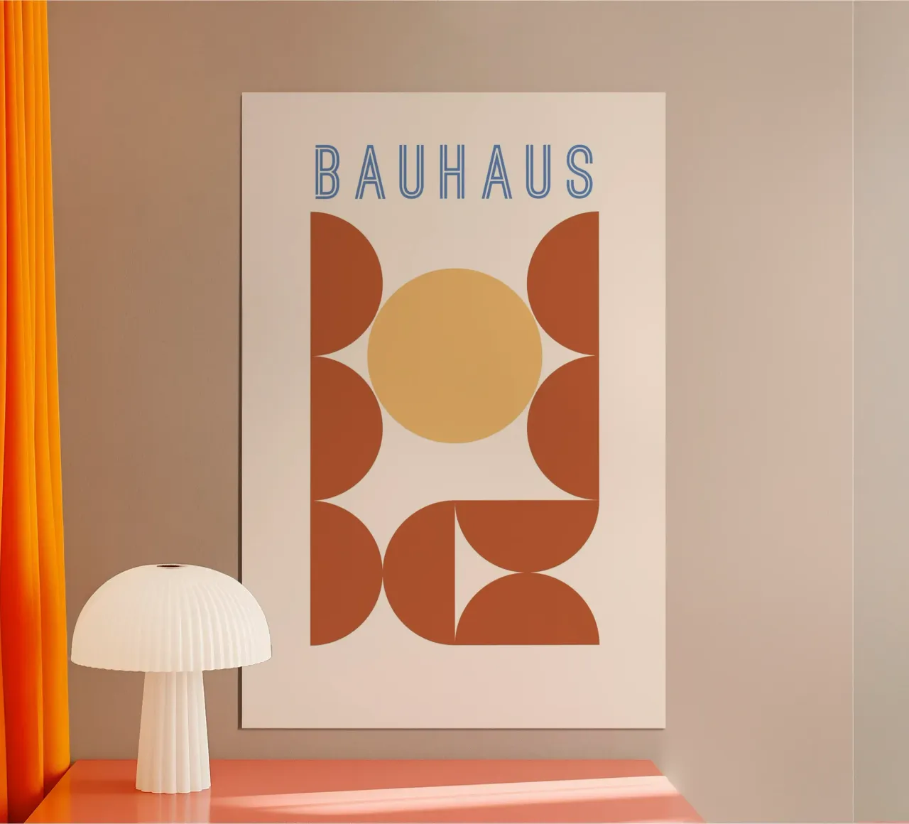 Bauhaus Beige Circles poster con telaio in plastica da pierosvisuals