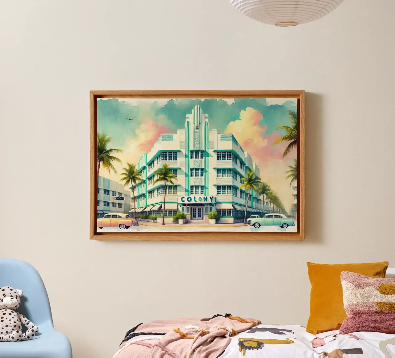 Poster d'epoca dell'hotel Colony, Miami Beach tela con Cornice a cassetta da Chromatic Fusion Studio