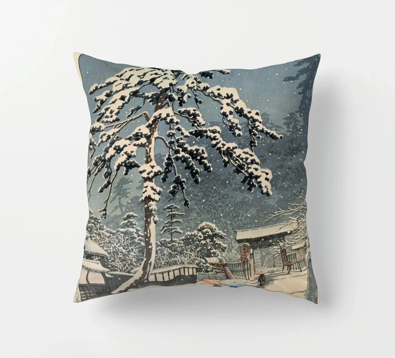 Ukiyo-e: Hasui Kawase - Ikegami Honmon-ji (池上本門寺) cuscino da Aesthetic Muse