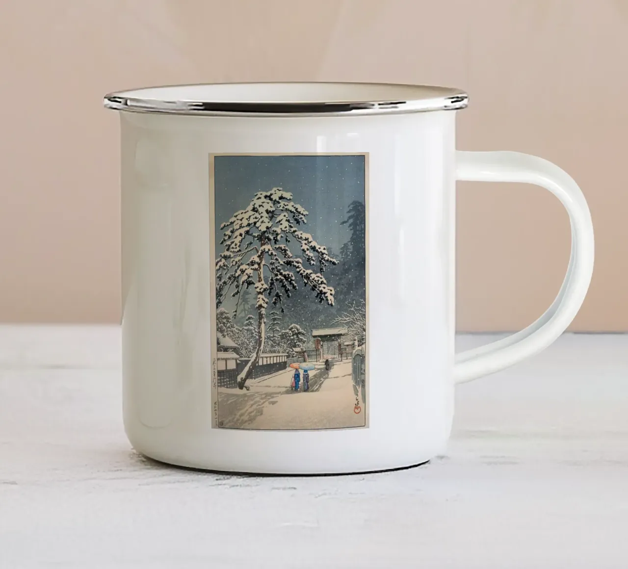 Ukiyo-e: Hasui Kawase - Ikegami Honmon-ji (池上本門寺) tazza in smalto da Aesthetic Muse