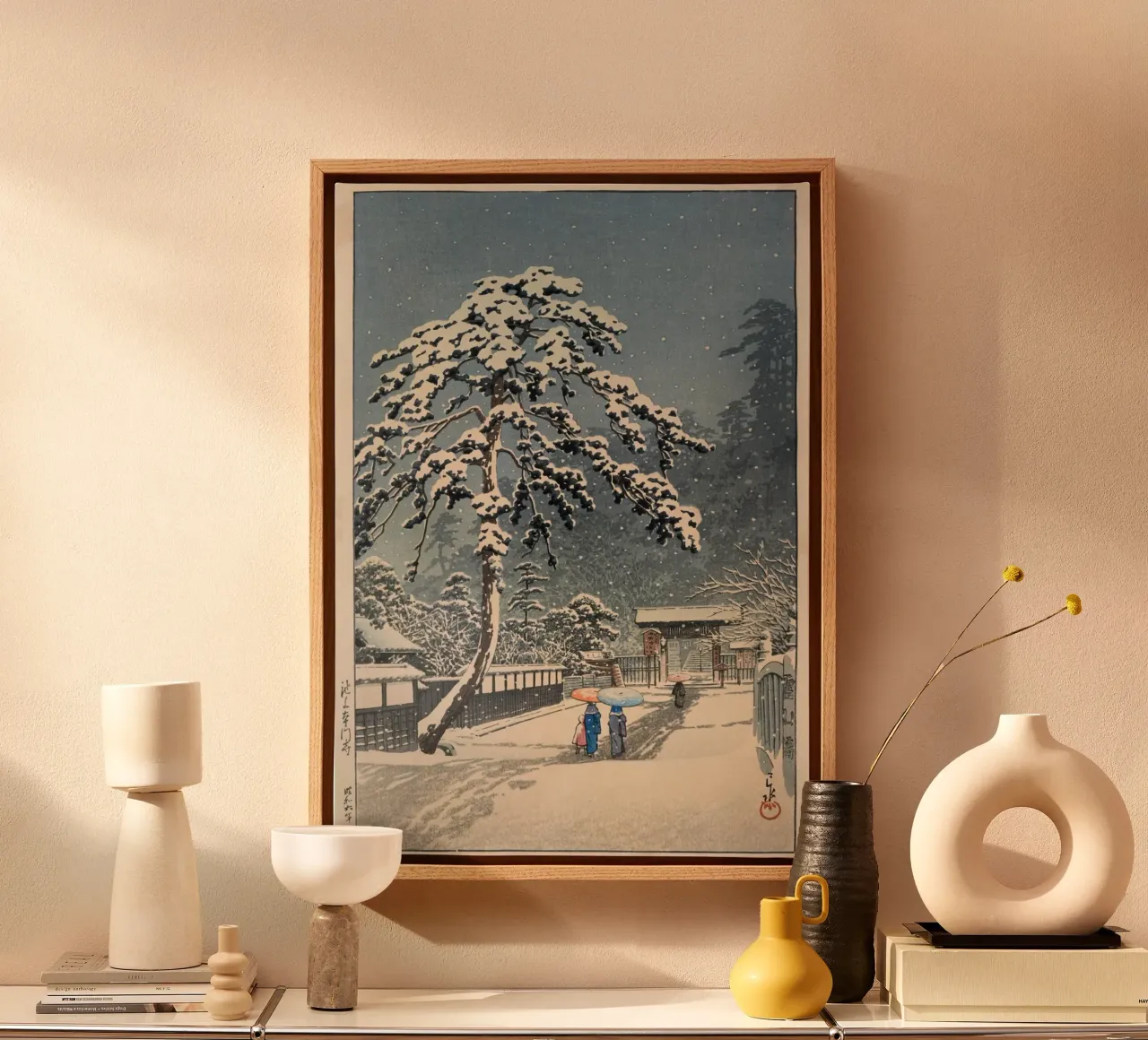 Ukiyo-e: Hasui Kawase - Ikegami Honmon-ji (池上本門寺) tela con Cornice a cassetta da Aesthetic Muse