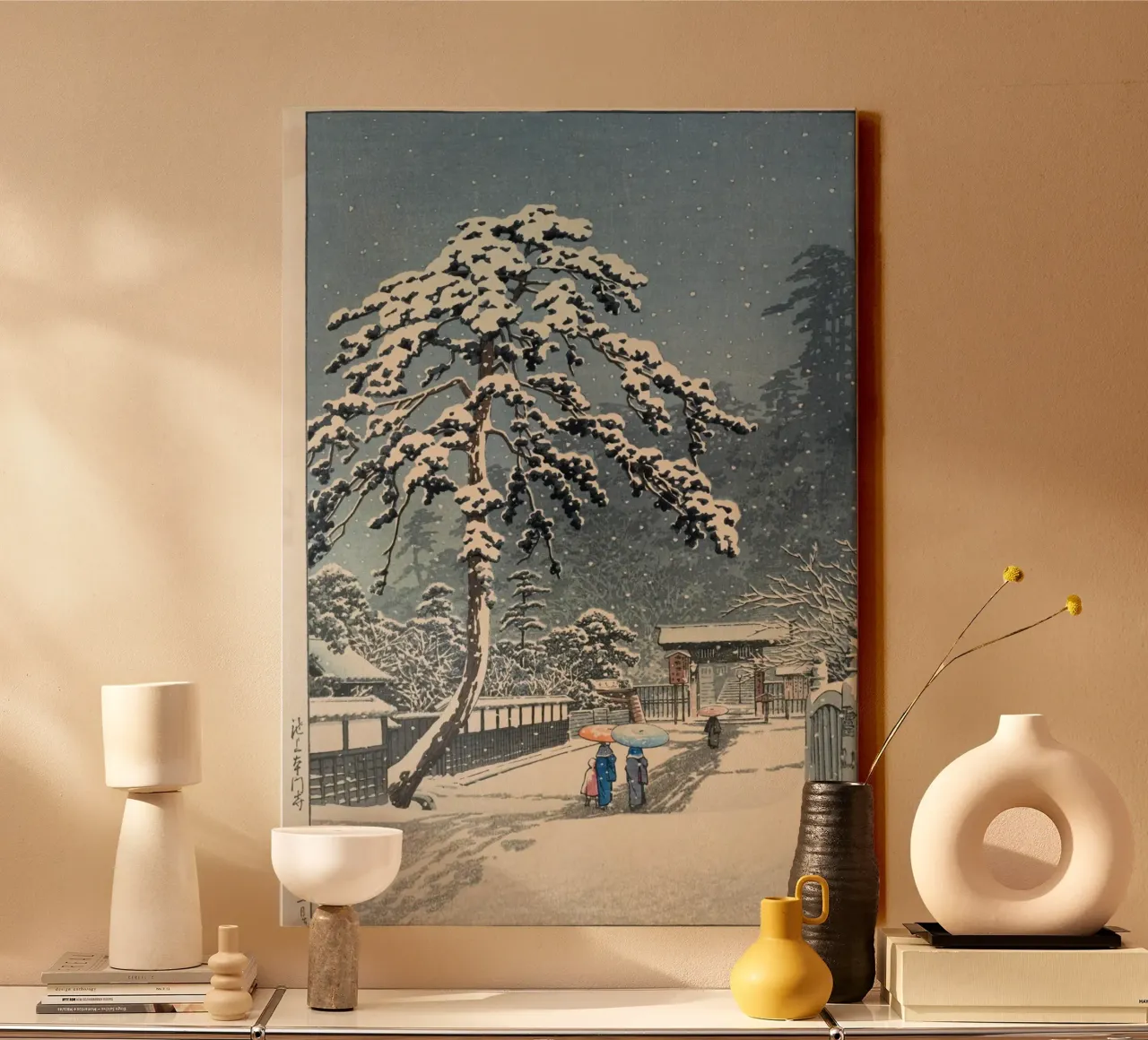 Ukiyo-e: Hasui Kawase - Ikegami Honmon-ji (池上本門寺) tela con Cornice a cassetta da Aesthetic Muse