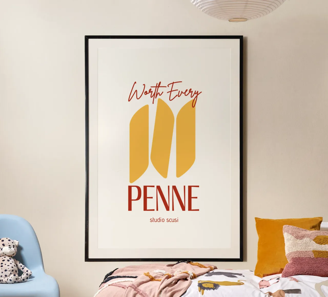 Worth every Penne - studio scusi poster con telaio in legno da studio scusi