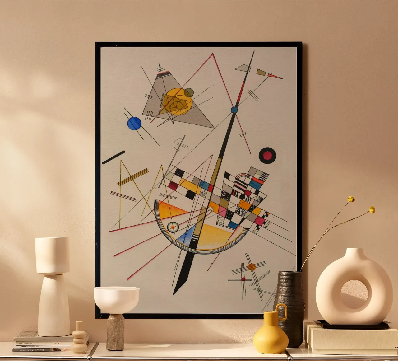 Wassily Kandinsky - Fijne spanning - Abstracte kunst poster met houten frame van Aesthetic Muse