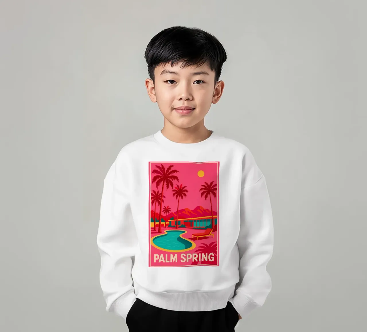 Affiche Palm Spring - Piscine, Palmiers et Architecture sudadera para niño de JETLAG | affiches voyage