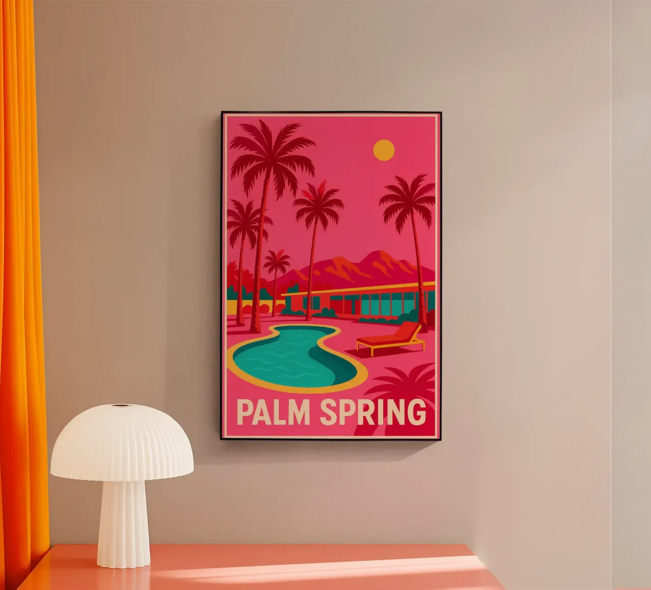 Affiche Palm Spring - Piscine, Palmiers et Architecture metacrilato de JETLAG | affiches voyage