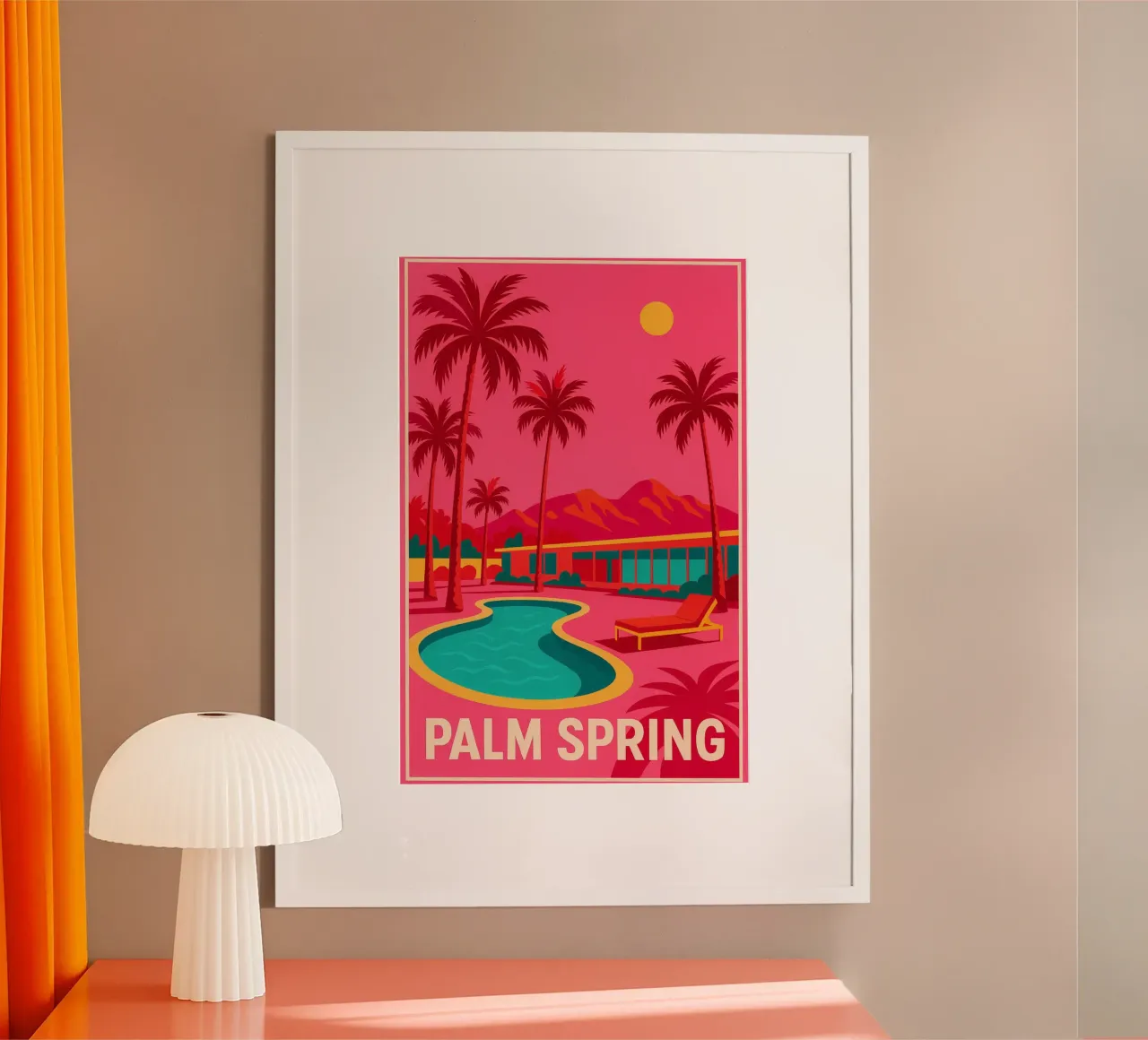 Affiche Palm Spring - Piscine, Palmiers et Architecture poster con marco de madera de JETLAG | affiches voyage