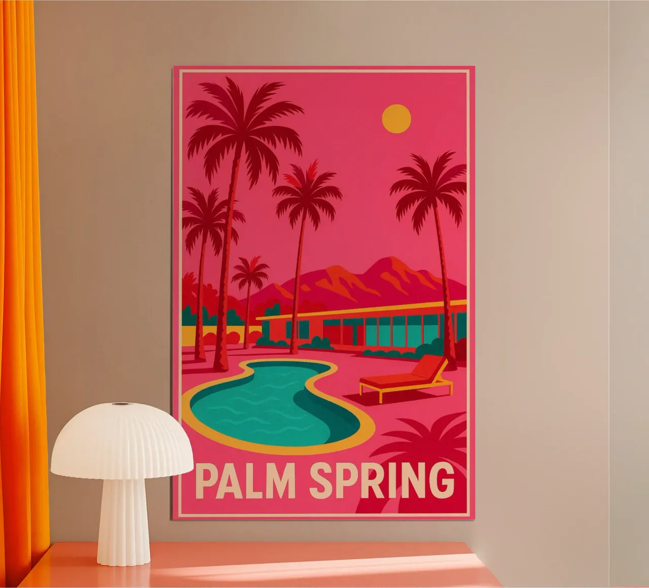 Affiche Palm Spring - Piscine, Palmiers et Architecture poster con marco de madera de JETLAG | affiches voyage