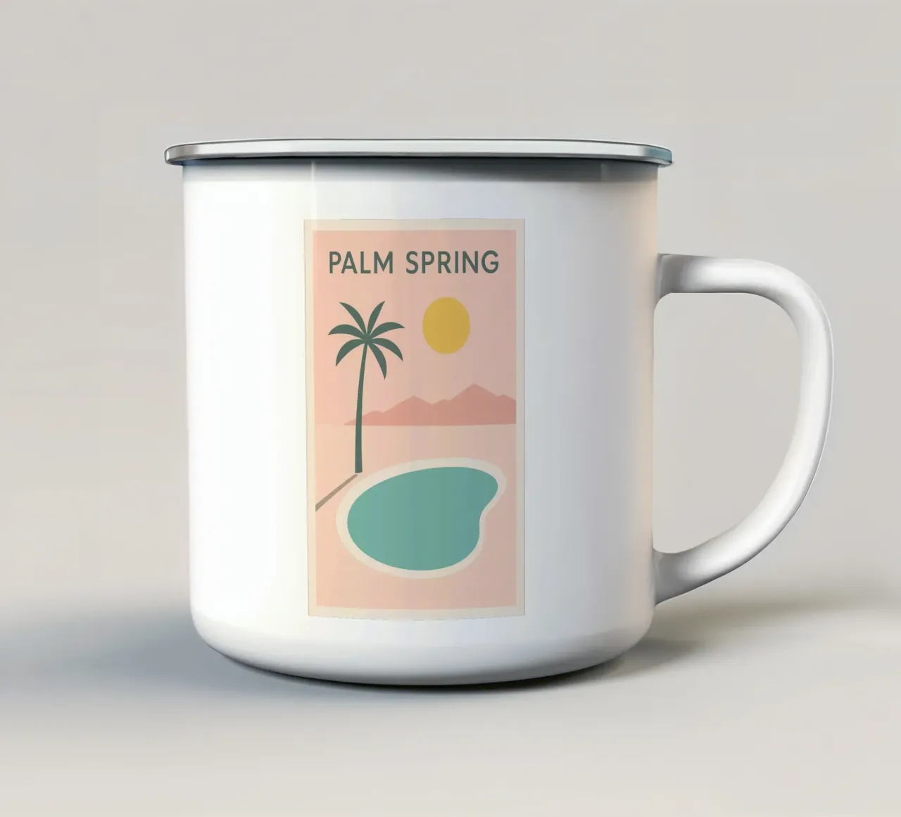 Affiche Minimaliste Palm Spring – Piscine et Soleil tazza in smalto da JETLAG | affiches voyage