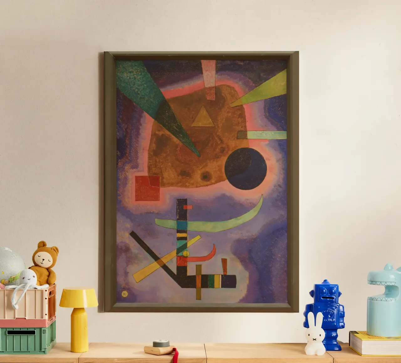 Wassily Kandinsky - Drei Elemente- Abstract Art Leinwand mit Schattenfugenrahmen von Aesthetic Muse