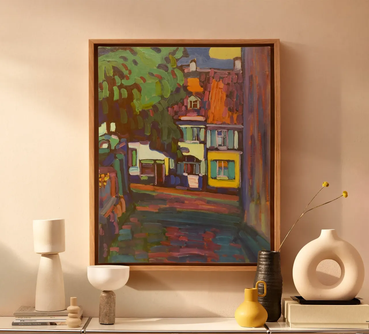 Wassily Kandinsky - Murnau Huizen in Obermarkt - Abstracte Kunst canvas met Baklijst van Aesthetic Muse