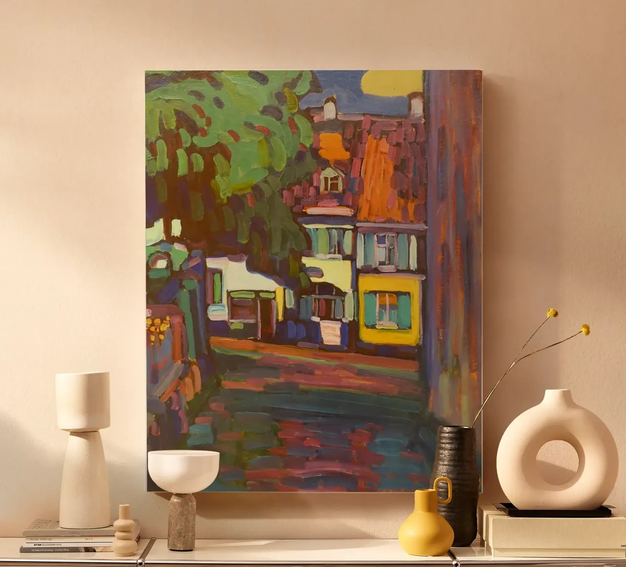 Wassily Kandinsky - Murnau Huizen in Obermarkt - Abstracte Kunst canvas met Baklijst van Aesthetic Muse
