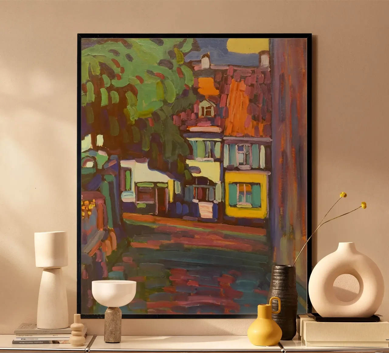 Wassily Kandinsky - Le case di Murnau a Obermarkt - Arte astratta poster con telaio in alluminio da Aesthetic Muse