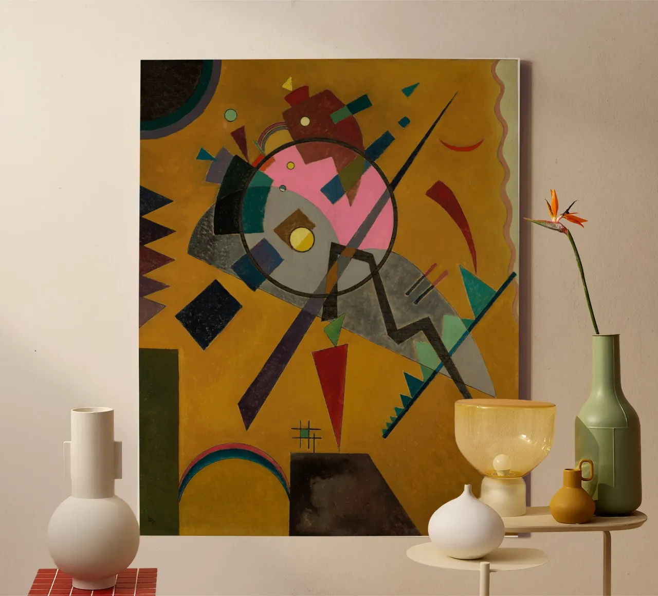 Wassily Kandinsky - Rozen met grijs- Abstracte kunst canvas met Baklijst van Aesthetic Muse