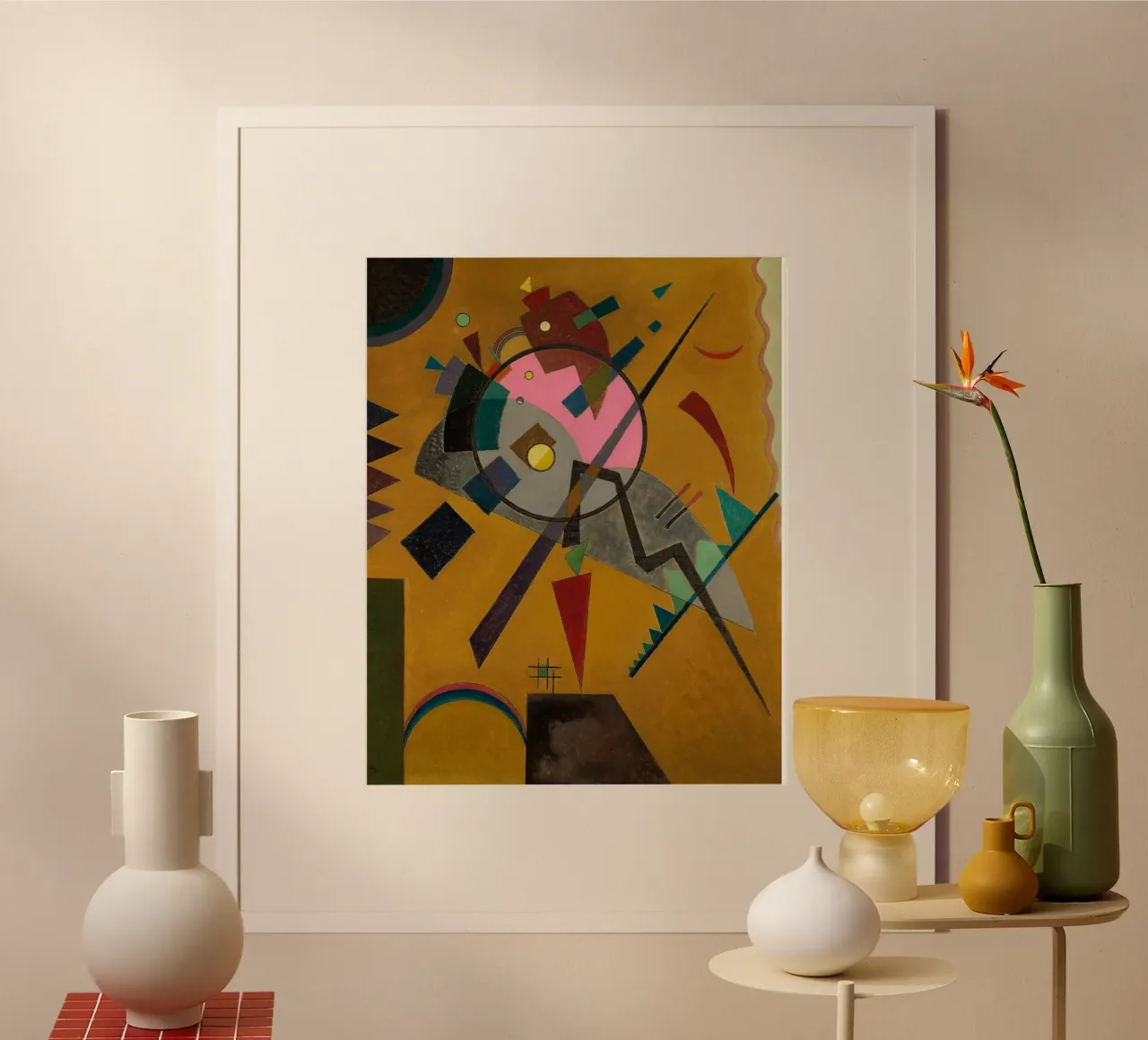 Wassily Kandinsky - Rozen met grijs- Abstracte kunst poster met houten frame van Aesthetic Muse