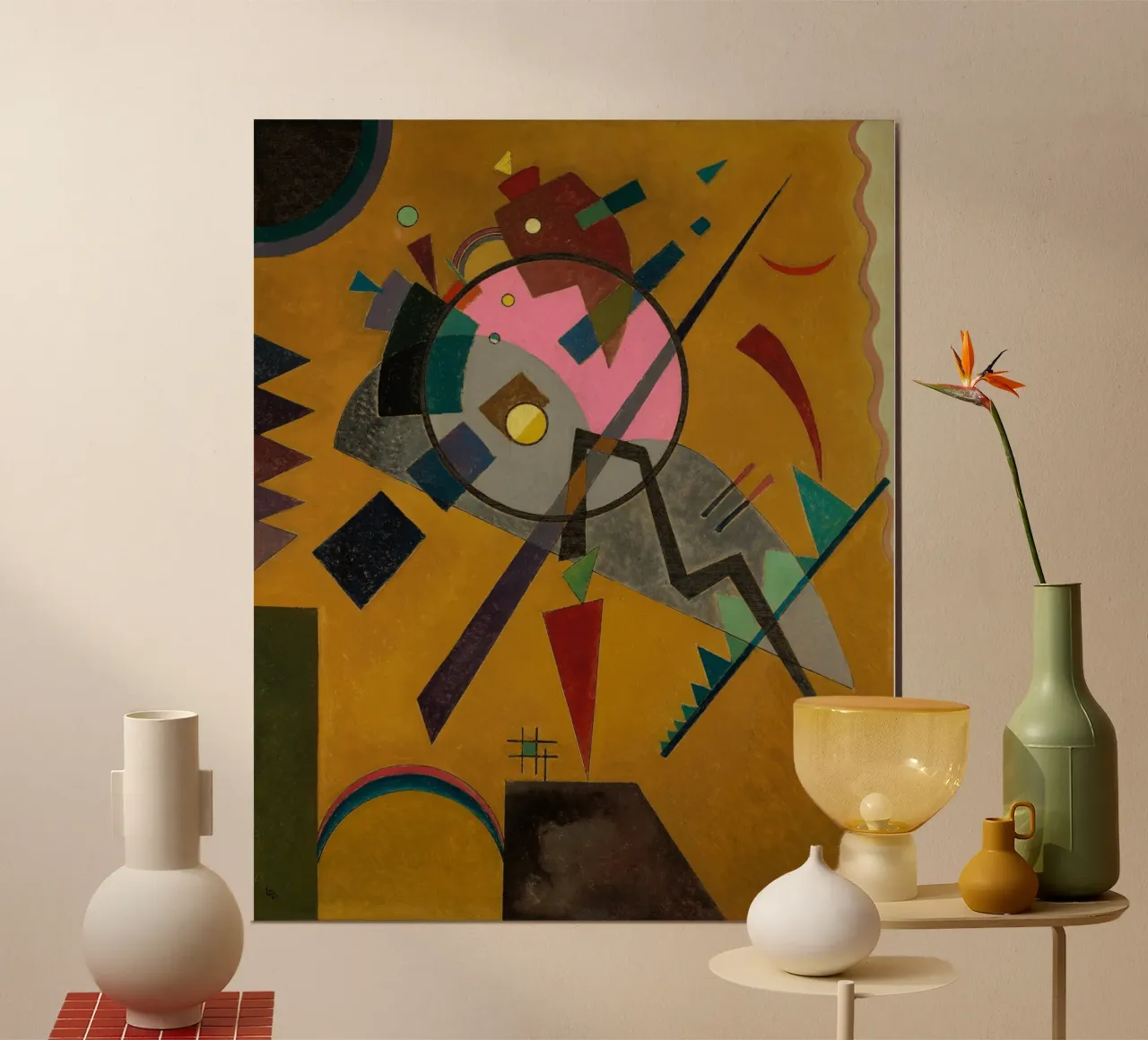 Wassily Kandinsky - Rozen met grijs- Abstracte kunst poster met houten frame van Aesthetic Muse