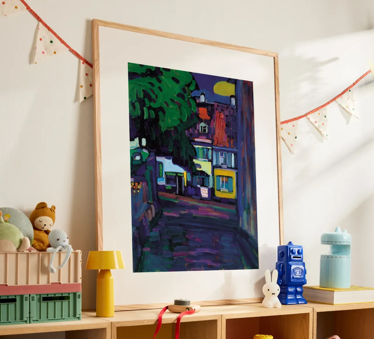 Wassily Kandinsky - Murnau Huizen in Obermarkt - Abstracte kunst poster met aluminium frame van Aesthetic Muse