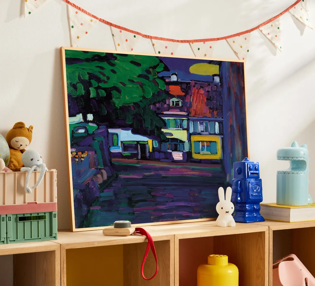Wassily Kandinsky - Murnau Huizen in Obermarkt - Abstracte kunst poster met aluminium frame van Aesthetic Muse