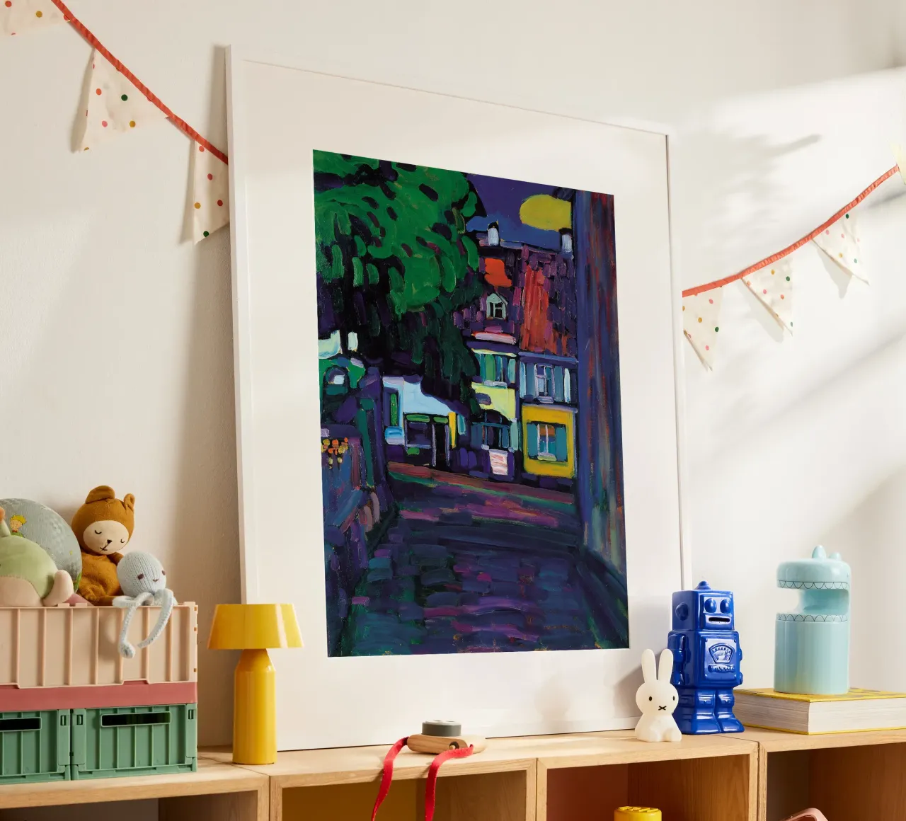 Wassily Kandinsky - Murnau Huizen in Obermarkt - Abstracte kunst poster met aluminium frame van Aesthetic Muse