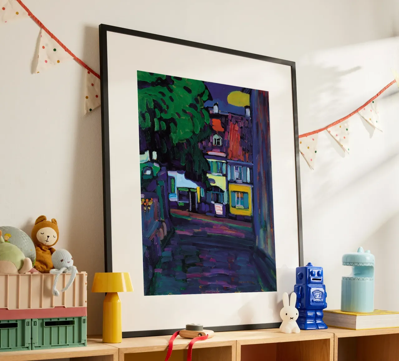 Wassily Kandinsky - Murnau Huizen in Obermarkt - Abstracte kunst poster met aluminium frame van Aesthetic Muse