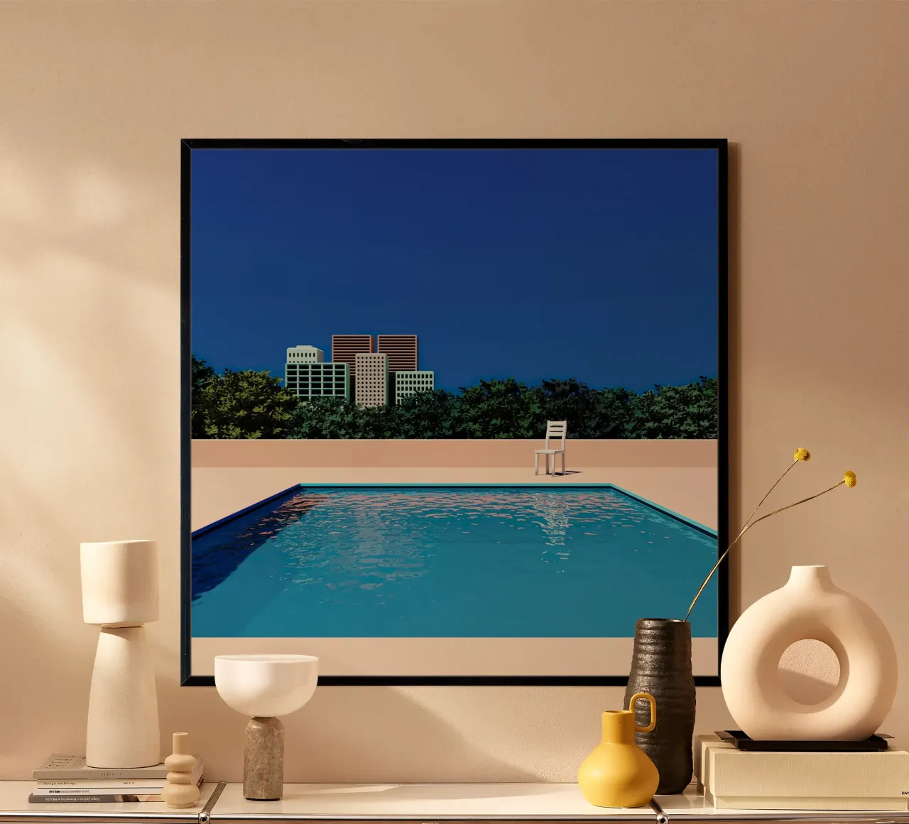 Empty Sunny City Pool poster con telaio in plastica da Leonard Barreiro