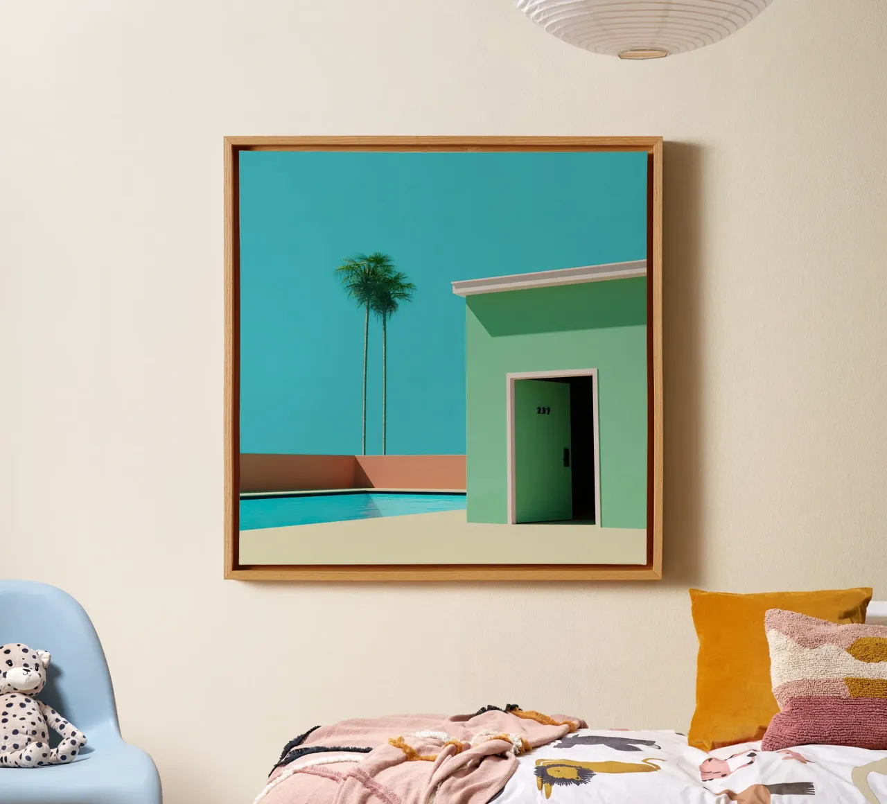 Liminal Palm Green Pool House tela con Cornice a cassetta da Leonard Barreiro