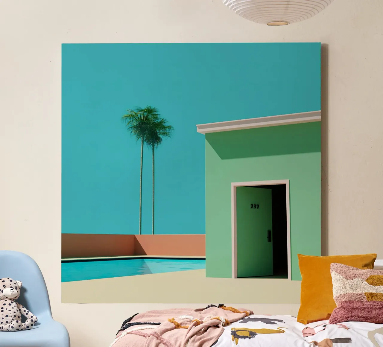 Liminal Palm Green Pool House tela con Cornice a cassetta da Leonard Barreiro