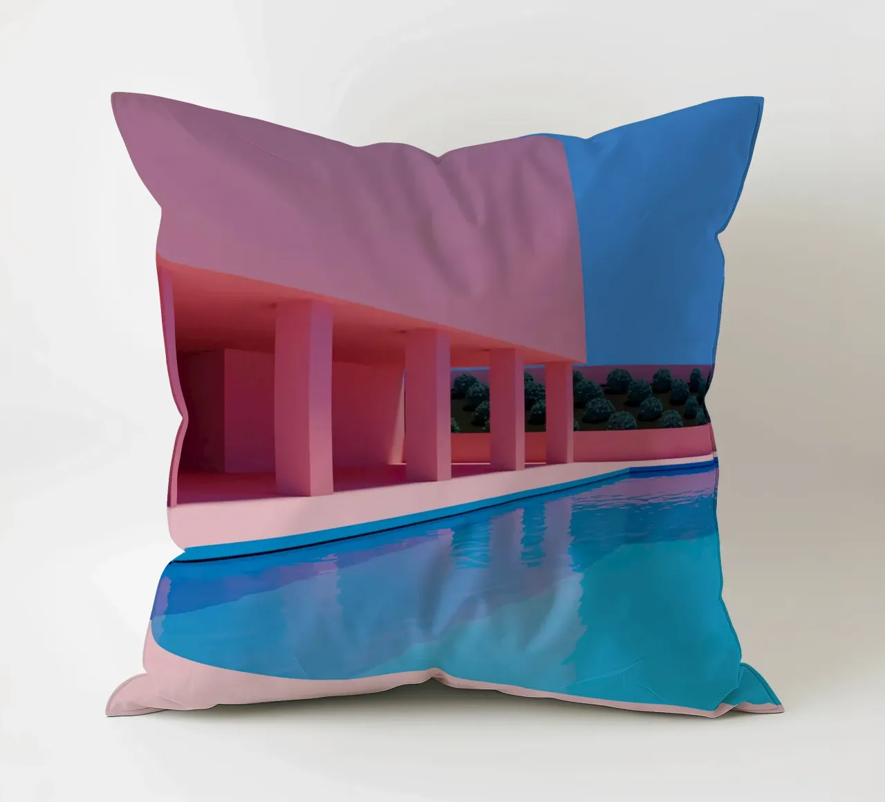 Liminal Pool Pink Building cuscino da Leonard Barreiro