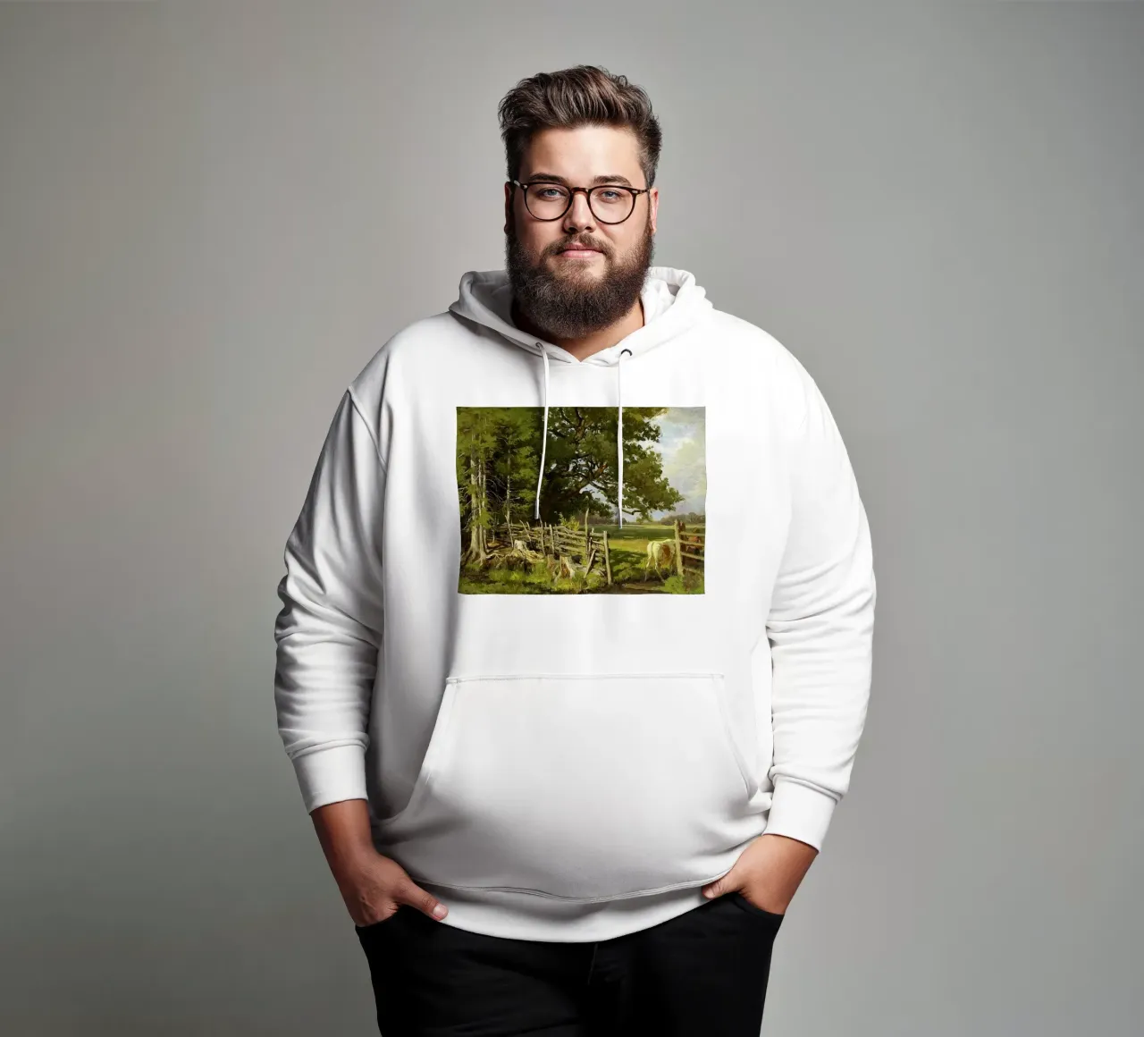 bestiame ai margini della foresta in una recinzione di legno felpa con cappuccio da pleceng shope