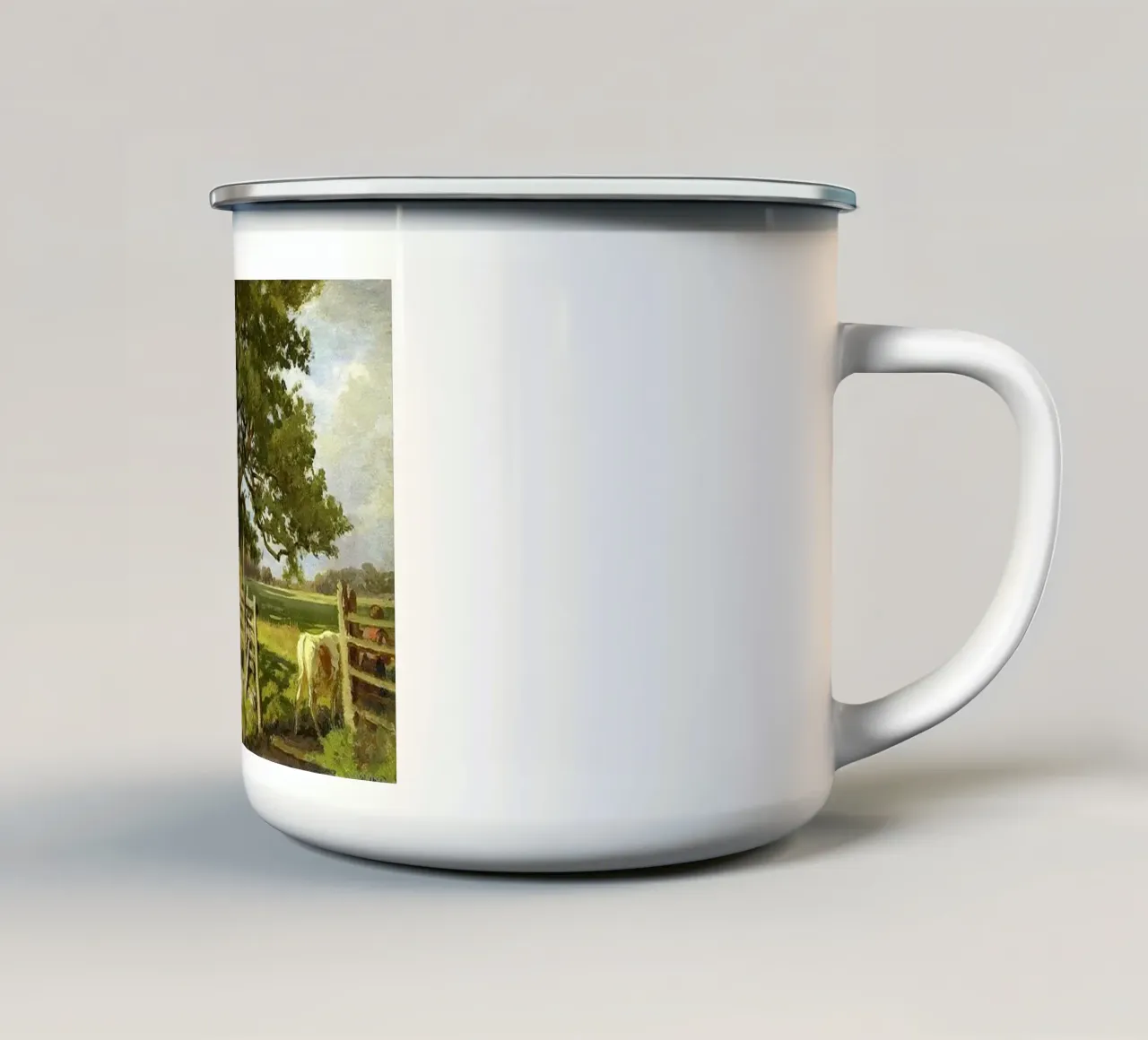 bestiame ai margini della foresta in una recinzione di legno tazza in smalto da pleceng shope