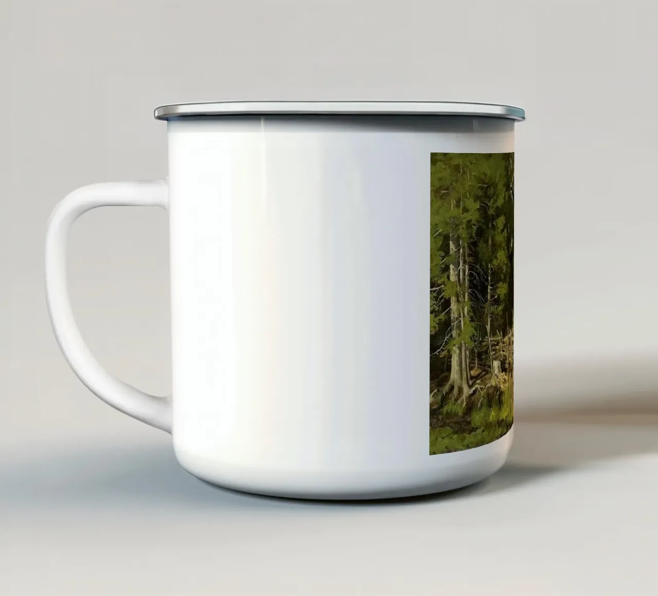 bestiame ai margini della foresta in una recinzione di legno tazza in smalto da pleceng shope