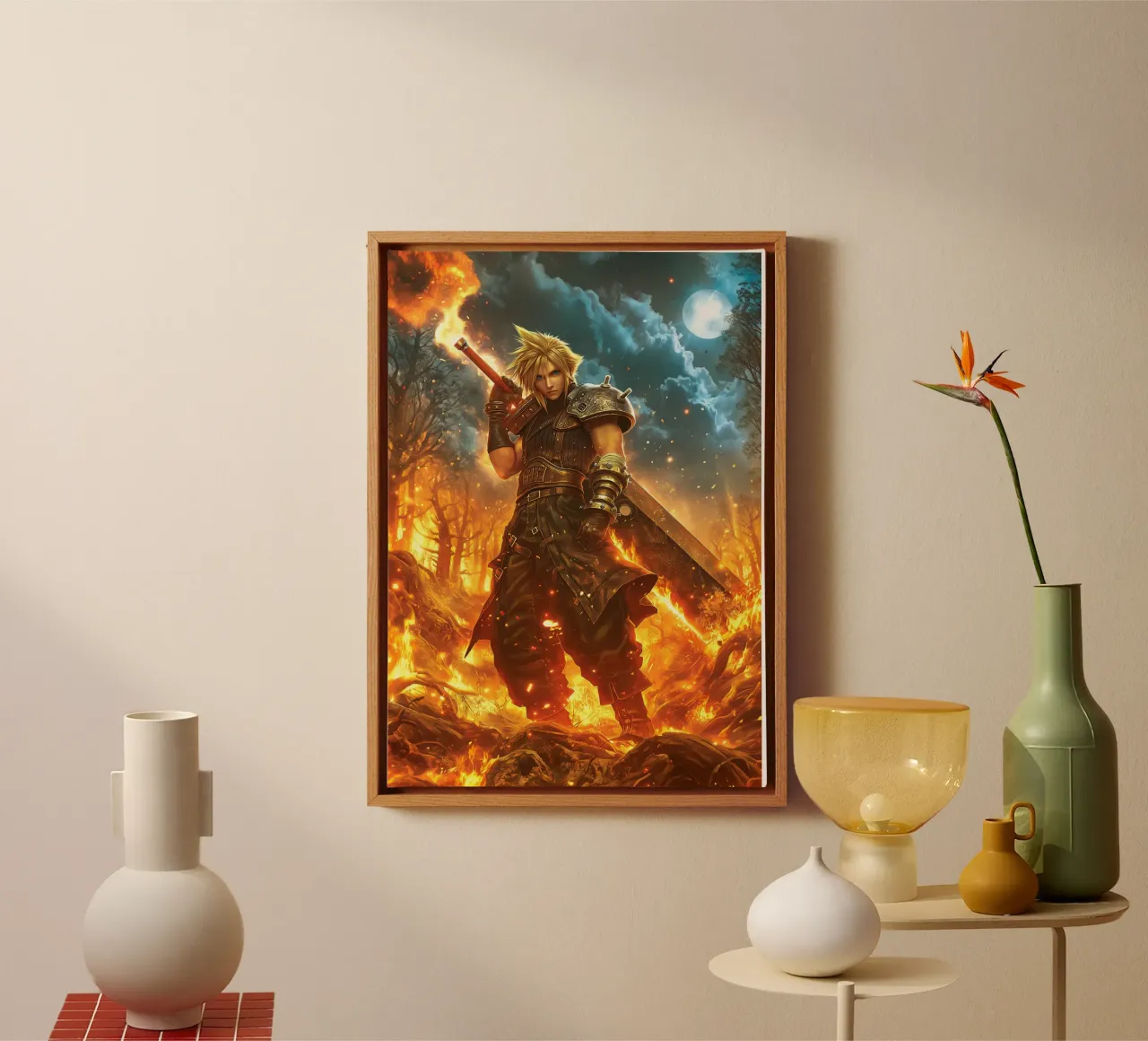 FFVII FF7 Cloud Strife Final Fantasy canvas met Baklijst van Fleur de Lys
