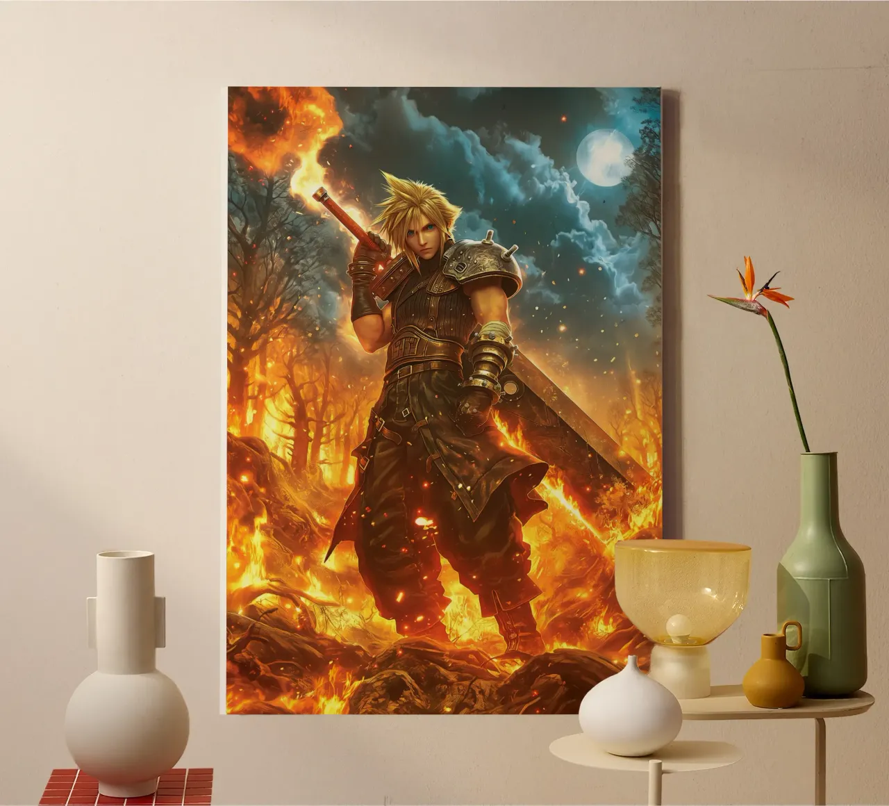 FFVII FF7 Cloud Strife Final Fantasy canvas met Baklijst van Fleur de Lys