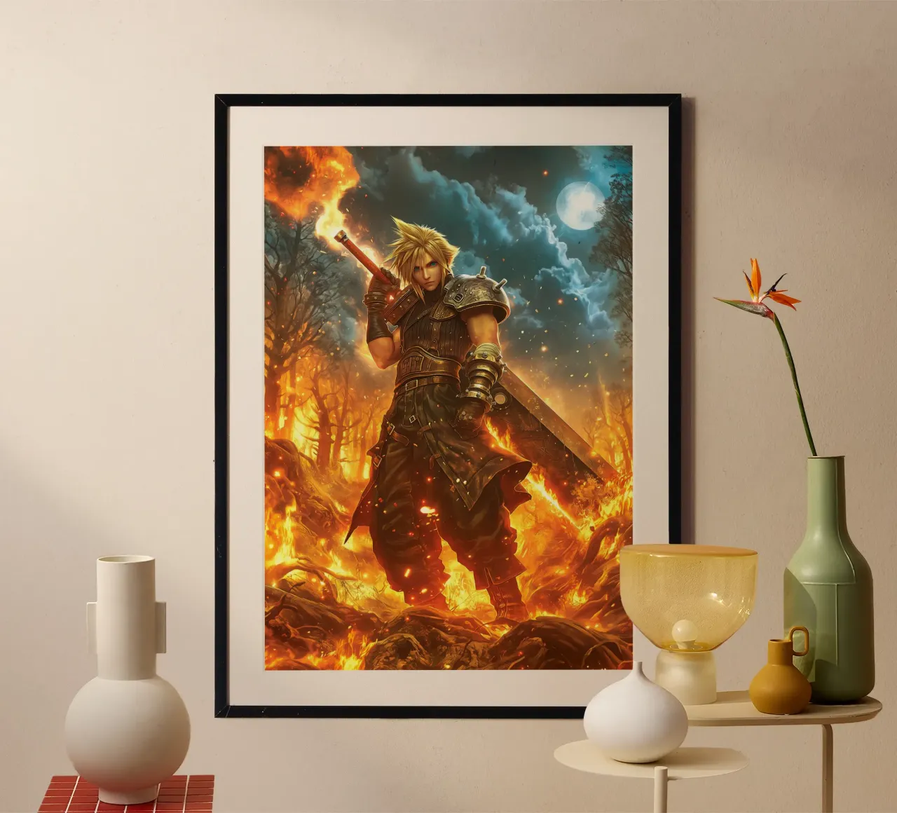 FFVII FF7 Cloud Strife Final Fantasy poster con telaio in plastica da Fleur de Lys