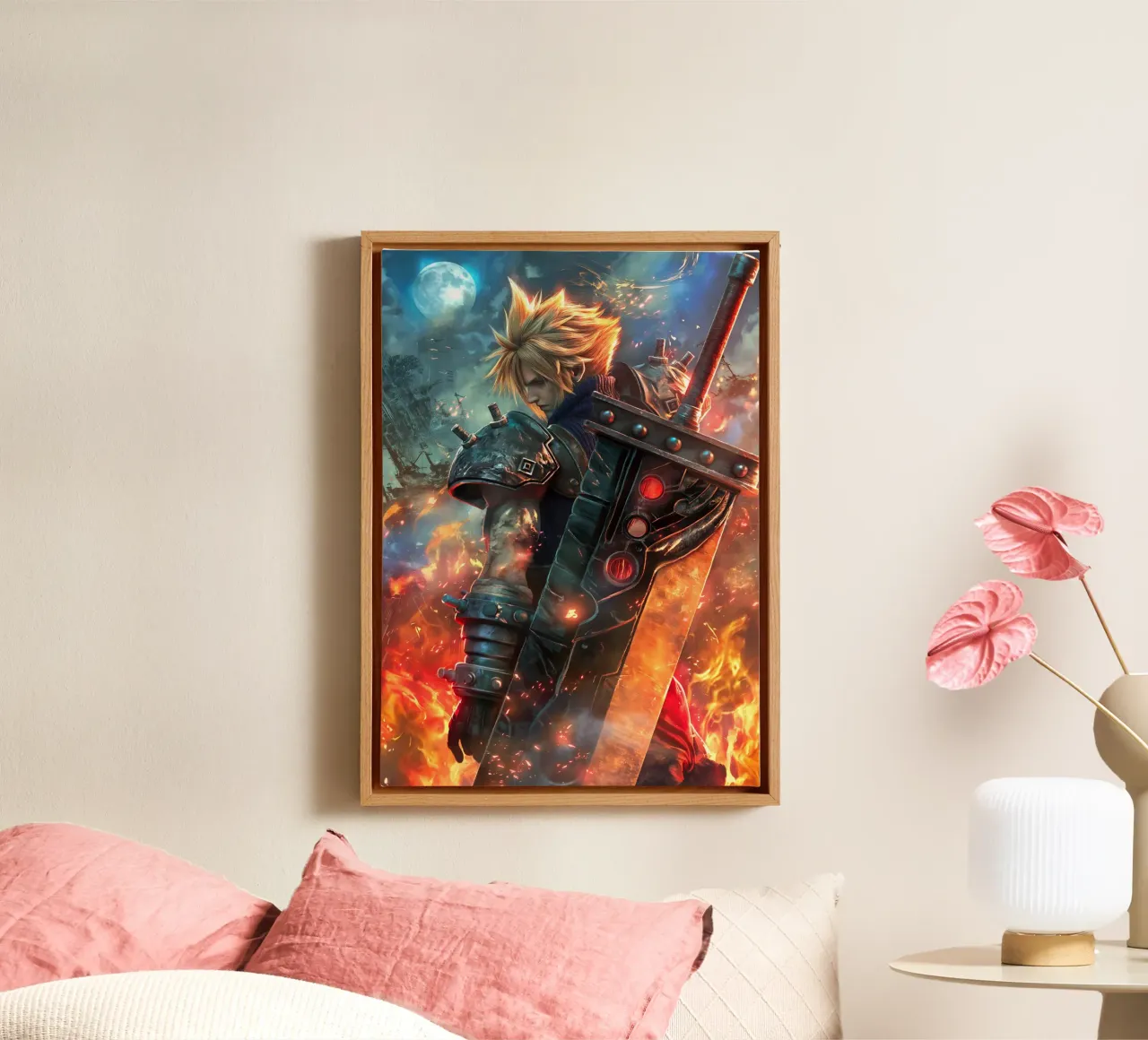 FFVII FF7 Cloud Strife Final Fantasy canvas met Baklijst van Fleur de Lys