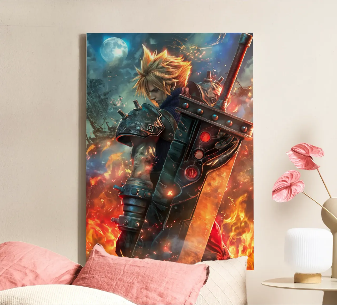 FFVII FF7 Cloud Strife Final Fantasy canvas met Baklijst van Fleur de Lys